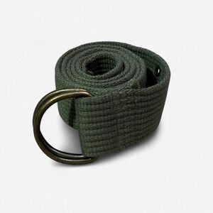 Mens ARMY Style Belt Olive Green Webbed Canvas D-Ring Belt w/ Brass Hardware